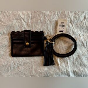 Francesca's Collections Black Card Holder with Tassel and Wristlet